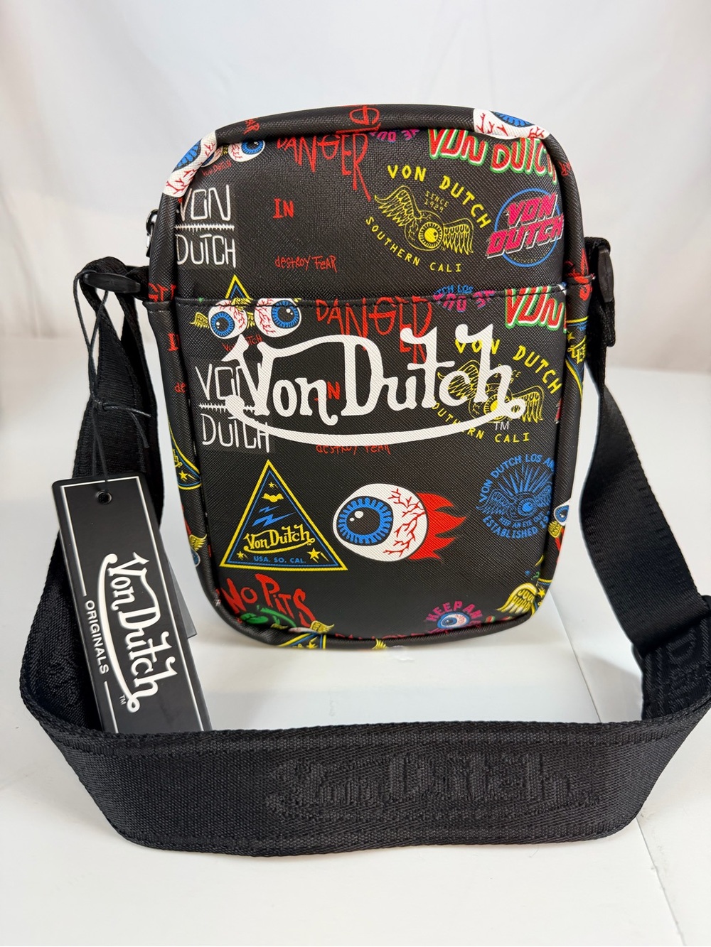 Von Dutch Jax Black Messenger Crossbody bag NWT Y2K